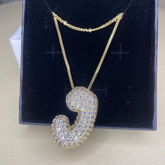 "J" Initial Pave Crystal Pendant Necklace - Picture 1 of 4